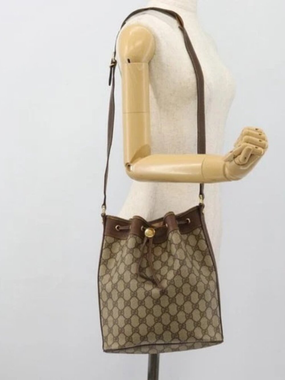 GUCCI GG Supreme Shoulder Bag PVC Beige Gold 001 115 6179 4023 Auth 182381 - Picture 14 of 16